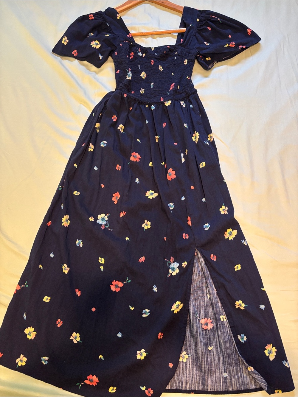 EUC Gap Navy Blue Maxi Dress with Smocked Bodice & Bell Sleeves